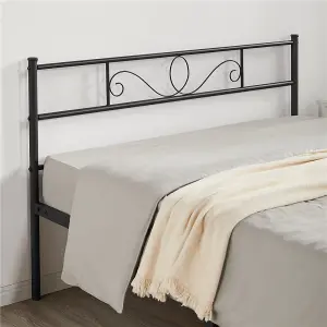 Yaheetech Black 4ft6 Double Metal Bed Frame with Scroll Design Headboard and Footboard