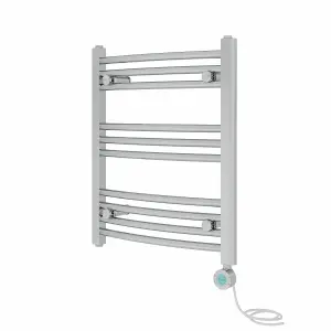 Rinse Bathrooms Electric Heated Towel Rail Curved Chrome Thermostatic Bathroom Towel Radiator with Timer - 600x500mm