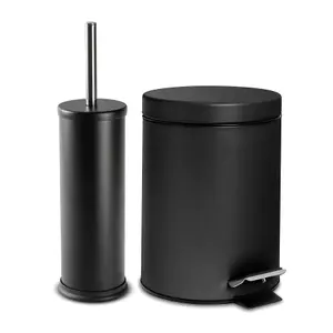 Harbour Housewares - Round Toilet Brush & Bin Set - Matt Black