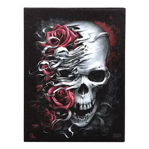 Spiral Direct Skull And Roses Canvas Plaque Black/White/Red (One Size)