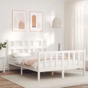 Berkfield Bed Frame with Headboard White 140x200 cm Solid Wood