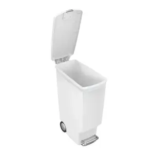 simplehuman 40L Slim Kitchen Pedal Bin with Lid Lock, Silent Soft Close Lid, Strong Steel Pedal, White Plastic