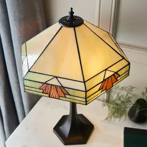 Medium Tiffany Glass Table Lamp - Art Deco Design - Dark Bronze Finish