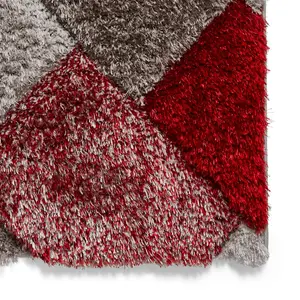 Grey Red Shaggy Modern Geometric Easy to Clean Rug for Living Room Bedroom and Dining Room-160cm X 220cm