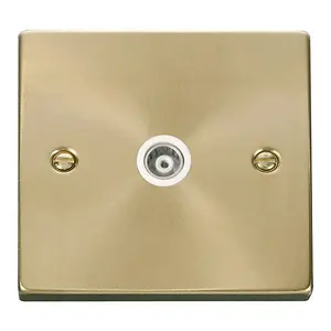 Satin / Brushed Brass Single Isolated Coaxial Socket - White Trim - SE Home