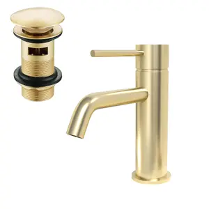 Nes Home Deck Mounted Brushed Brass Single Lever Basin Mono Mixer Tap+Waste