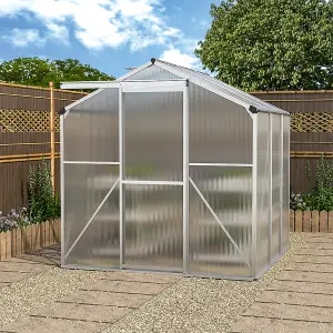 Polycarbonate Greenhouse Aluminium Frame Walk In Garden Green House with Window Open Silver 6x6 ft