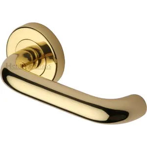 Heritage Door Handle Lever Latch on Round Rose Harmony Design (Set of 2) Polished Brass