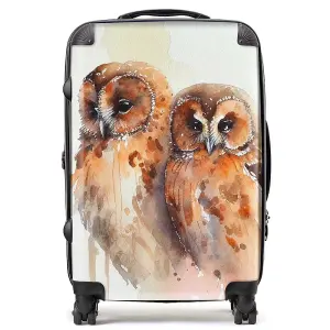 Loving Tawny Owls Watercolour Suitcase - Medium