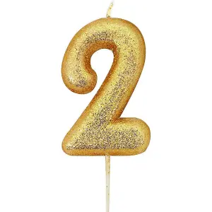 Anniversary House Metallic Glitter 2nd Birthday Pick Candle Gold (One Size)