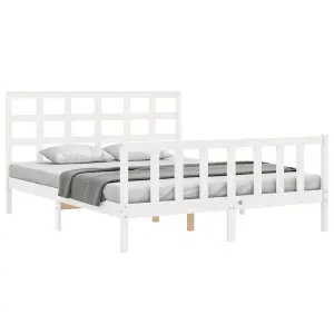 Berkfield Bed Frame with Headboard White King Size Solid Wood