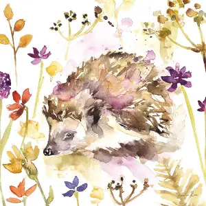 Jennifer Rose Hedgehog Canvas Print Brown/Purple/Red (40cm x 40cm)