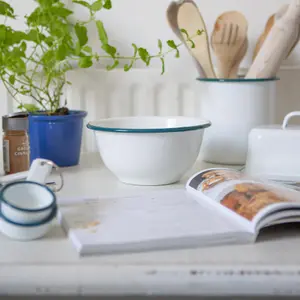 White Enamel Mixing Bowl Set - Green