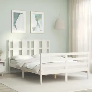 Berkfield Bed Frame with Headboard White Small Double Solid Wood