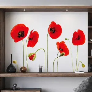 Walplus Combo Adult - Red Poppy Flowers Wall Sticker - 50pcs