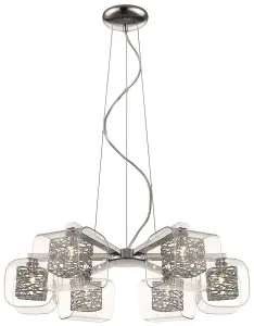 Luminosa Spring 6 Light Multi Arm Ceiling Pendant Mesh Chrome Glass Six, G9