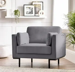 Furniturebox UK Evelyn Soft-Touch Velvet Solid Wood Frame Armchair In Taupe Grey