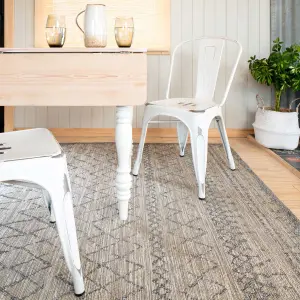 Neutral Beige Grey Striped Woven Flatweave Soft Indoor Outdoor Area Rug 160x230cm