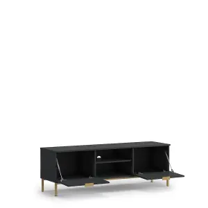 Luxurious Pula TV Cabinet 150cm - Sleek Black Portland Ash with Gold Accents - W1500mm x H500mm x D410mm