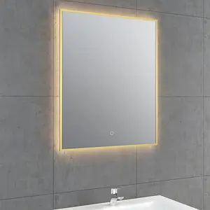 Rio Brushed Gold  Framed Backlit LED Bathroom Mirror with Dual Light (W)60cm (H)72cm