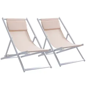 Outsunny 2Pcs Texteline Chaise Lounge Recliner Chair Adjust Lounger Patio Beige