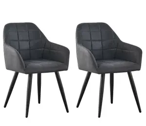 MCC Direct Adrian Faux Suede Leather Dining Chairs Set of 2 Dark Grey