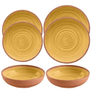 Purely Home Rustic Swirl Yellow Melamine 6 Piece Outdoor Dinnerware Set for 2