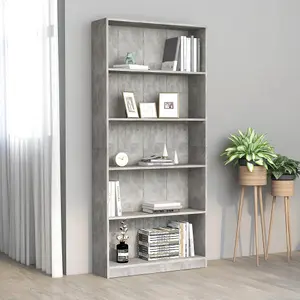 Berkfield 5-Tier Book Cabinet Concrete Grey 80x24x175 cm Engineered Wood