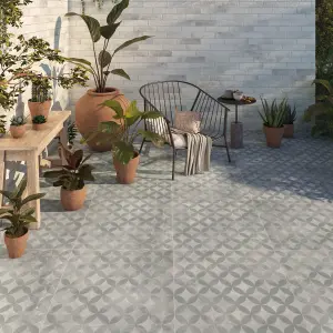 Lucerne Geometric Patterned Concrete Effect Porcelain Outdoor Tile - Pack of 60, 22.326m² - (L)610x(W)610