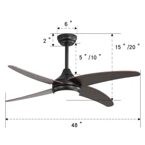 Dark Brown 4 Blade Black Ceiling Fan Lights with Remote Control 48 Inch