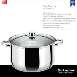 Buckingham Premium Induction Stainless Steel Casserole Cooking Pot , 28 cm, 9.5 L