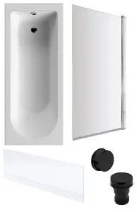 Round Single Ended Bath, Front Panel, Square Screen, Black Waste -1700x700mm