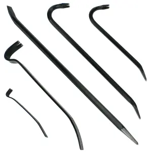 SPARES2GO 5 Piece Crowbar Long Wrecking Crow Bar Steel Flat Large Pry Kit