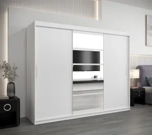 Modern White Roma I Sliding Door Wardrobe W2500mm H2000mm D620mm Mirrored Elegant Storage Solution