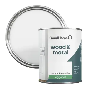 GoodHome Pure Brilliant White Eggshell Metal & wood paint, 750ml