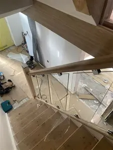 Solid Oak Full Glass Staircase Banister Set Up-To 2.4 With Landing Up