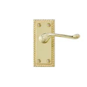 Louga Polished Brass effect Zamak Scroll Latch Door handle (L)92mm (D)58mm