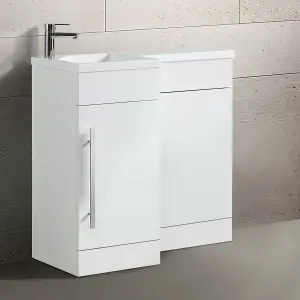 Nes Home Raven LH 900mm Vanity Basin Unit, WC Unit & Desone Back to Wall Toilet White