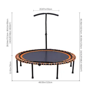 48in Bungee Cords Foldable Round Trampoline with Adjustable T-Handle Bar in Orange