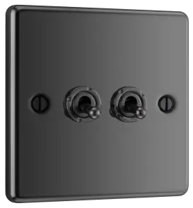 GoodHome 20A 2 way 2 gang Toggle switch Gloss Black Nickel effect