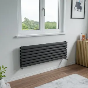 Agadon Neo Duplex Horizontal Designer Radiator 410 x 1200 mm Textured Anthracite - 3034 BTU - 10 Years Guarantee