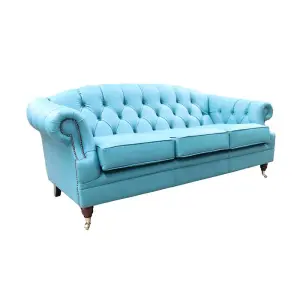 Chesterfield Handmade 3 Seater Sofa Settee Shelly Dark Teal Blue Leather In Victoria Style