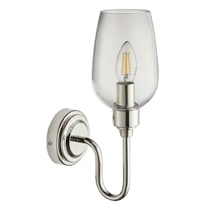 Luminosa Livorno Wall Lamp Bright Nickel Plate, Clear Glass