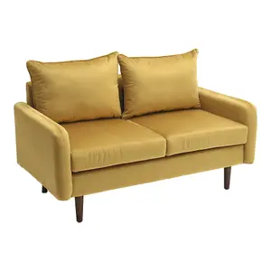 Double Sofa 2-Seat Velvet Upholstered Sofa for Living Room Flaxen 141 x 76 x 73cm