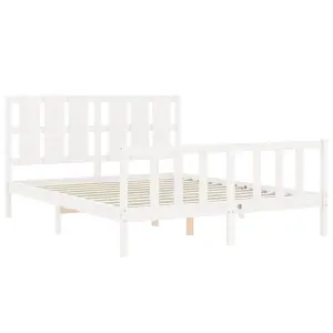 Berkfield Bed Frame with Headboard White King Size Solid Wood