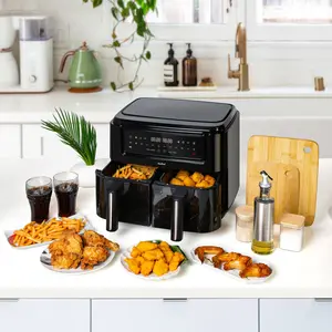 Vonshef Dual Air Fryer 9l - Family Size, Xl Double Basket, 12-in-1 With Timer - Healthy Low Fat Cooking