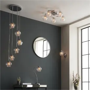 Hanging Ceiling Pendant Light - Chrome Plate Clear Glass With Clear Glass Beads - 6 X 3W LED G9