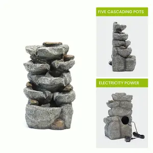 Outdoor Rockery Garden Electric Fountain Water Feature with LED Lights 49 cm