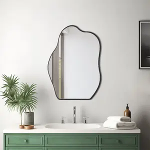 50cm x H 700cm W Irregular Wall Mounted Metal Framed Bathroom Mirror Decorative, Black