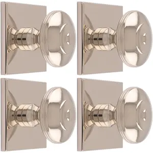 4 PACK - 32mm Round Cabinet Door Knob & 40x40mm Matching Backplate Polished Nickel Handle